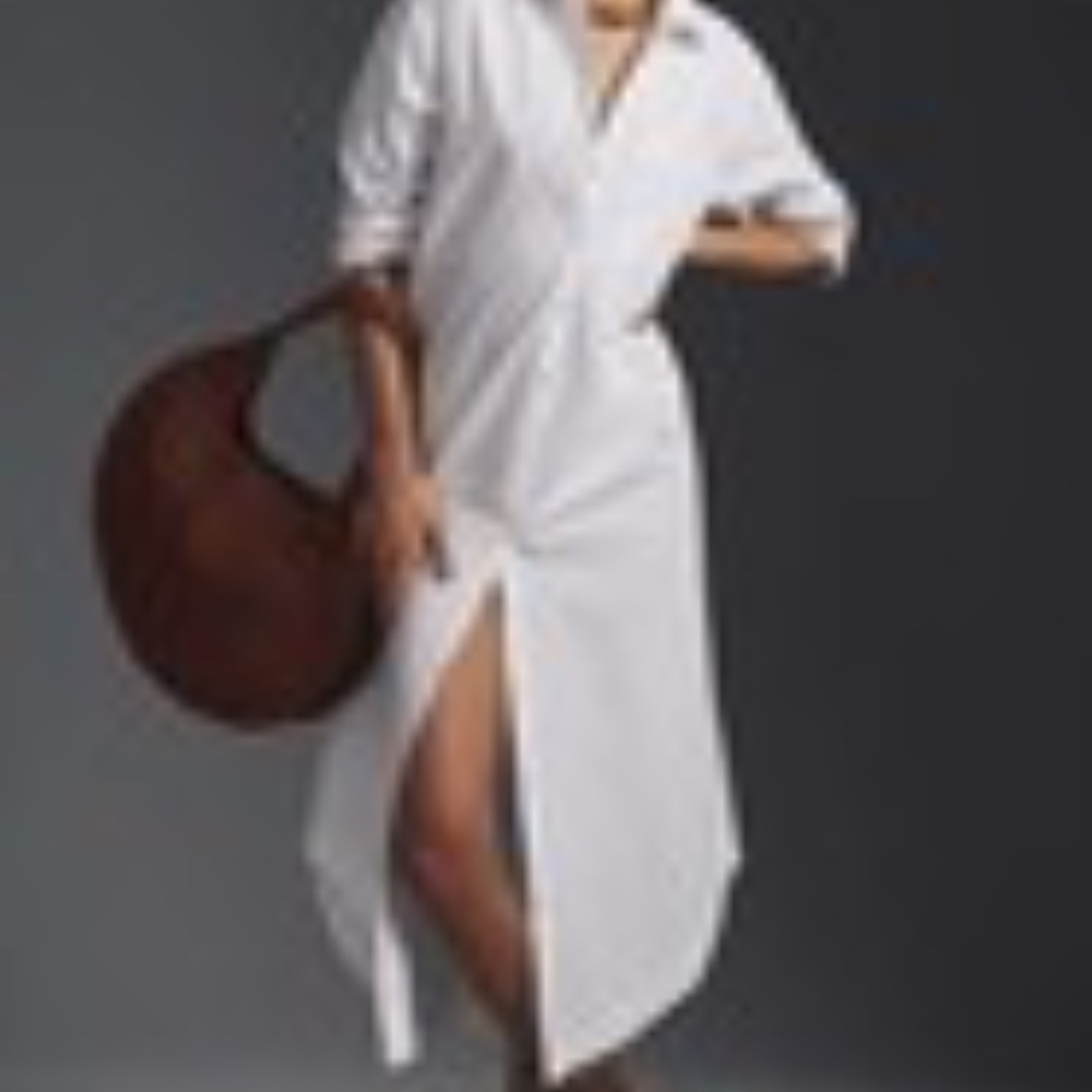 Anthropologie Shirt Dress Duster MP Womens White Side Slit 100% Linen Top - Picture 2 of 12